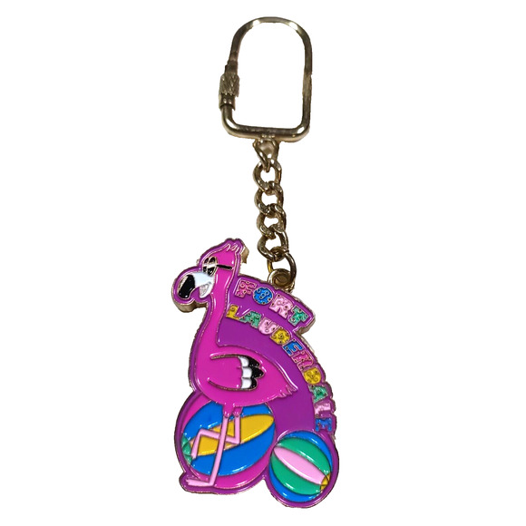 Fort Lauderdale Florida Pink Flamingo Beach Ball Metal Keychain - Picture 1 of 3